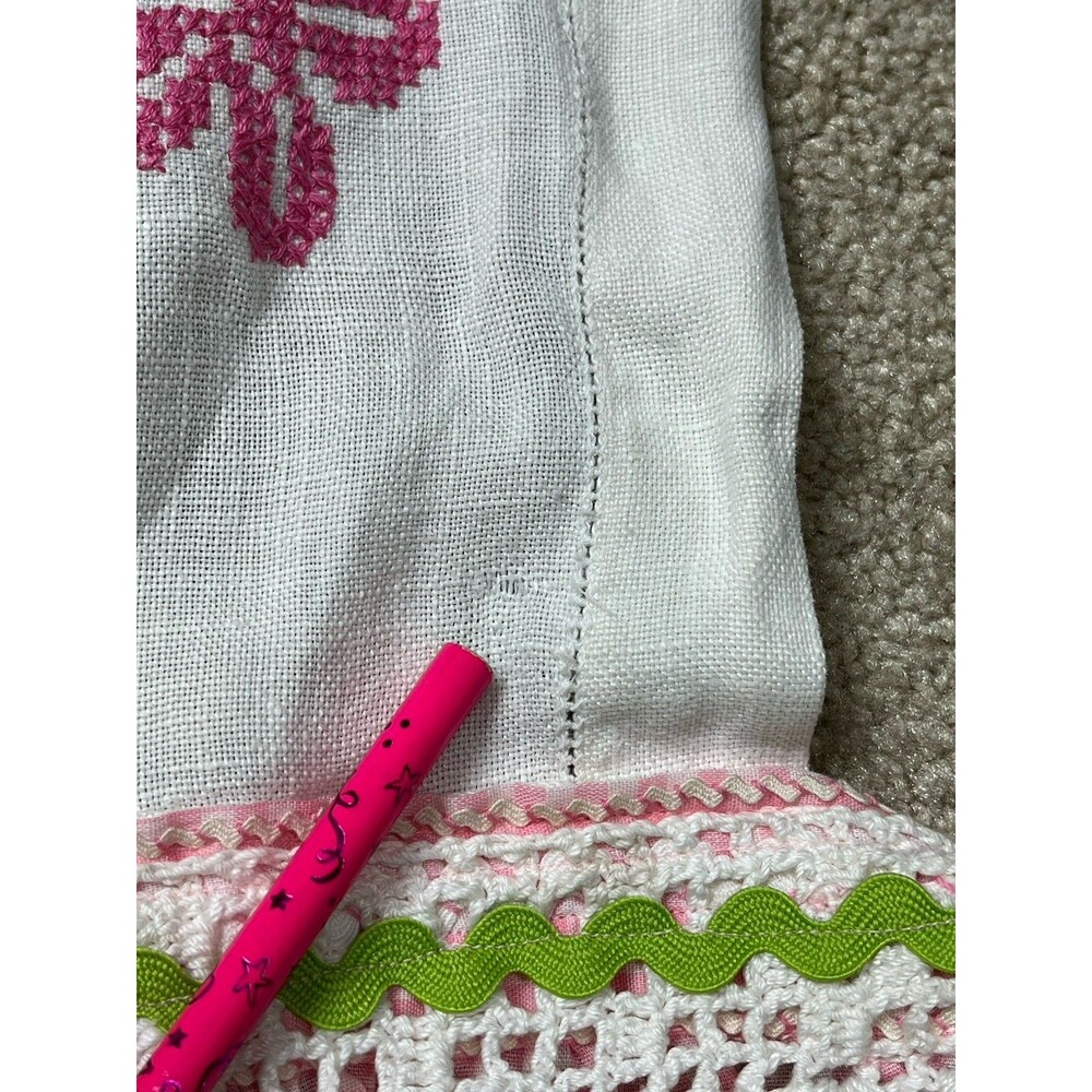 VTG 50-70s Handmade Child’s Linen Apron Pinafore Embroidered Crochet Gingham EUC - Picture 13 of 13